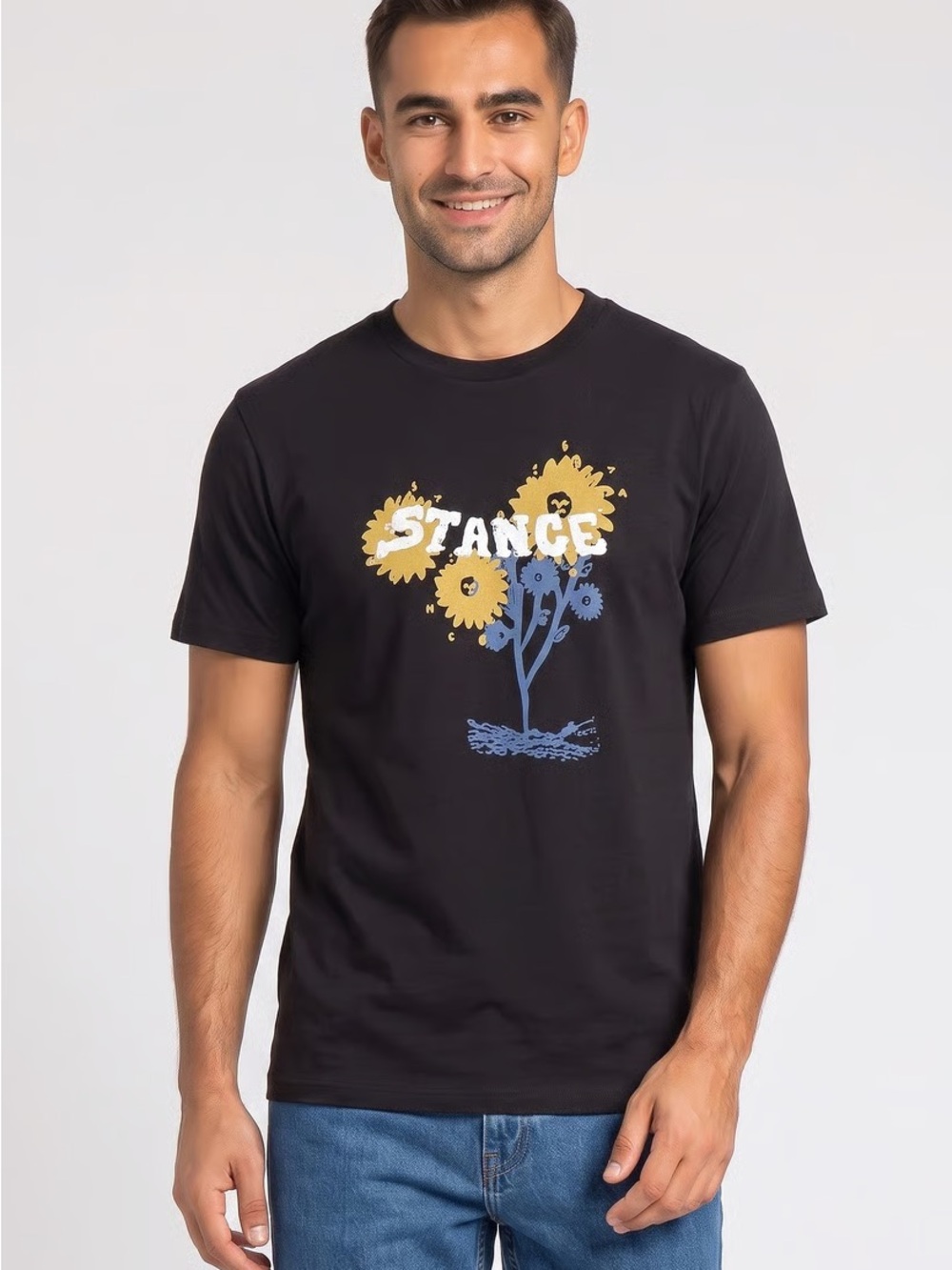 Men’s Stance Men’s "Solarz" Black Graphic Tee with Yellow & Blue Floral Print XL